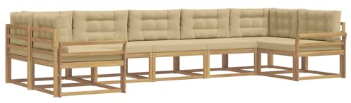 vidaXL Outdoor-Sofagarnitur mit Kissen 7 pcs Weiß und Beige, Modernes Ecksofa-Set, stylische Gartenlounge, Möbel für Terrasse, wetterfest am Pool