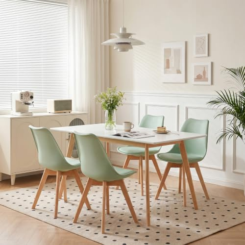 H.J WeDoo Esstisch mit 4 Stühlen Essgruppen,Rechteckig Tisch Ausziehbar aus MDF und Modern Esszimmerstühle für Küche,Esszimmer,Wohnzimmer,Büro(120-160cm Weiß Tisch+4 Eiscreme Grün Stühle)