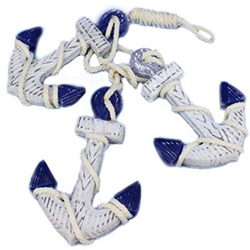 Hampton Nautical Wooden Rustic Blue Triple Anchor Set, 7