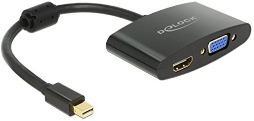 DeLOCK 65553 Adaptador de Cable Mini displayport hdmi-a, vga Negro - Adaptador para Cable (Mini displayport, hdmi-a, vga, Macho/Hembra, 0,18 m, Negro).