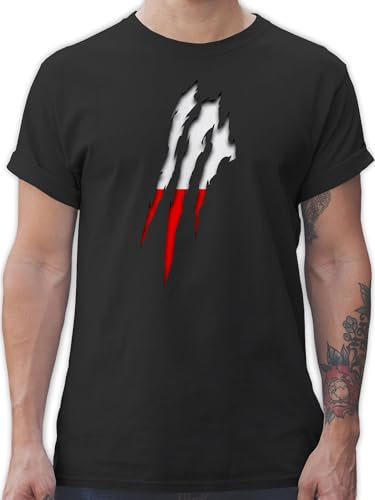 T-Shirt Herren - Fußball EM WM - Polen Krallenspuren - L - Schwarz - Tshirt Fussball Shirt männer Europameisterschaft Polska Koszulka fussballtrikot fu Ball Poland Herren-Shirt