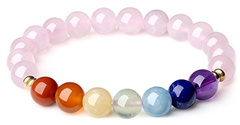 COAI Damen Armband aus Edelstein mit 7 Chakra (Rosenquarz Größe S)