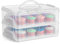 Flexzion Cupcake Carrier, Cupcake Holder for 24 Cupcakes, Portable and Reusable Rectangular Cake Carrier with Lid and Handle, 2 Tier Stackable Layer Insert (Clear)