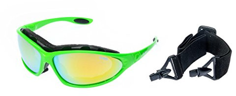 Ravs Leichte Unisex Sportbrille Skibrille mit Band und Büge für Allwetter ! (Grün-Neon)