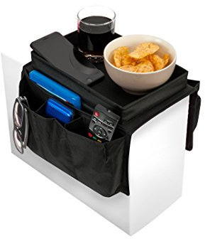 iN HOME Armrest Organiser with Table top for Snacks and Drinks - Sofa Arm Tray with Remote Control Holder - 6 Pocket Easy Access Storage for Books, Glasses, Magazines and Much More!