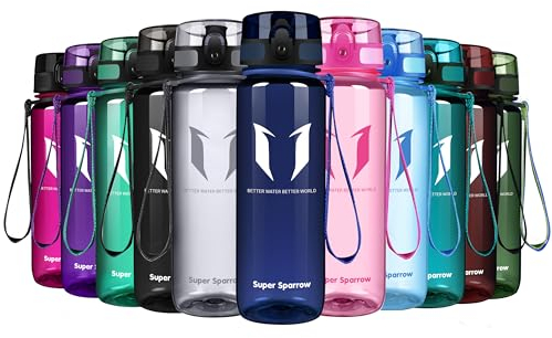 Super Sparrow Sports Water Bottle - 500ml - Non-Toxic BPA Free & Eco-Friendly Tritan Co-Polyester Plastic - For Running, Gym, Yoga, Outdoors and Camping