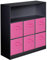 URBNLIVING Wooden Wide 7 Cubed Cupboard Bookcase Storage Units Shelves 6 Drawers Baskets (Dark Pink Drawer, Black Bookcase)