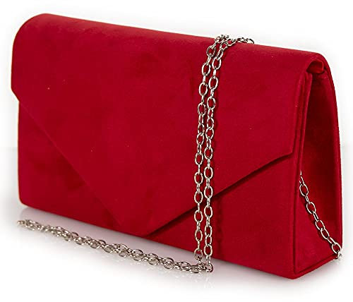 Emila Pochette rossa scamosciata elegante donna da cerimonia Borsa a mano piccola Clutch da sera borsetta per ragazza signora party leggera con tracolla in catena Tessuto scamosciato Rosso