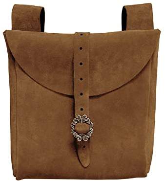 Andracor Mittelalter LARP Zubehör große Gürteltasche aus echtem Leder - 22 x 22 cm - hellbraun
