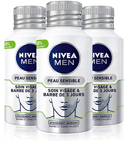 NIVEA MEN Gesichtspflege & Bartpflege 3 Tage (3 x 125 ml) beruhigende Anti-Juckreiz Pflege für empfindliche Haut, Weichspüler für 3-Tage-Bart