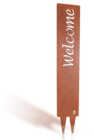 tradeNX Welcome-Gartenstecker aus Metall in Edelrostoptik – Wetterfestes Gartenschild – Gartendekoration im Vintage-Look