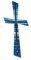 Verziermaterial Wachsmotiv Kreuz blau silber, multicolor mit silberfarbigen Wachsstreifen 11 x 5 cm - Wachsornament Kreuz, Wachsdekore für Kerzen - 9695 - zum Kerzen gestalten und basteln.