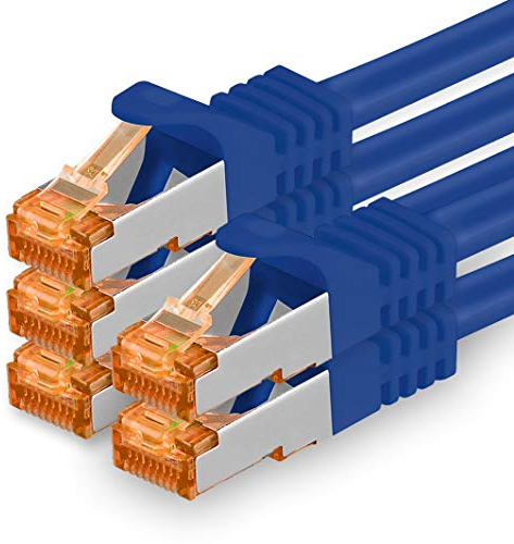 1aTTack.de 3,0 m - Câble réseau Cat.7 bleu - 5 pièces Câble LAN Gigabit Ethernet Câble patch 10000 Mbits Câble Cat7 Câble S FTP PIMF blindage LSZH Câble brut Cat.7 Prise Rj45 Cat 6a - 5 x 3 mètres
