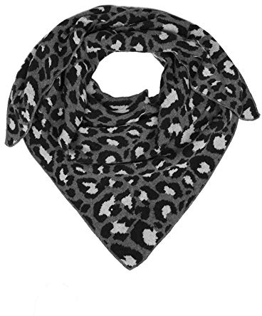 Zwillingsherz Dreieckstuch mit Kaschmir- Hochwertiger Schal im dezenten Leo Design für Damen Jungen und Mädchen - Hals-Tuch und Damenschal - Strick-Waren für Sommer und Winter grau