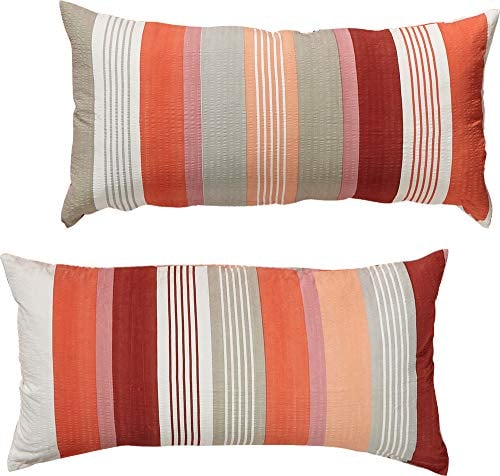 Erwin Müller Zusatz-Kissenbezug, Kissenhülle Streifen, Seersucker rot Größe 40x80 cm - bügelfrei, schnelltrocknend, mit Reißverschluss, temperaturausgleichend