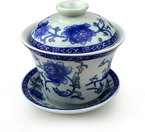 vv8oo Gaiwan Chinesische Penoy-Teetasse Qinghua Porzellantasse Gongfu Teeservice (Pfingstrose), 156 ml