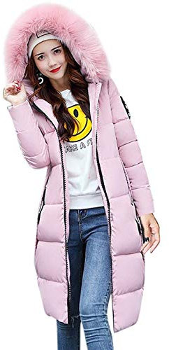 Minetom Femme Doudoune Longue Manteau Zippé épais Chaud Parka Blouson Hiver Coton Doublé avec Capuche Elegant Slim Hoodie Jacket Veste Rose 38