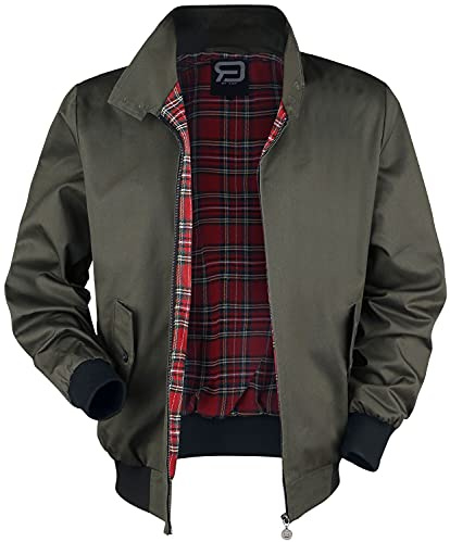 RED by EMP Hombre Chaqueta bomber roja Burdeos con cuello alto y forro a cuadros