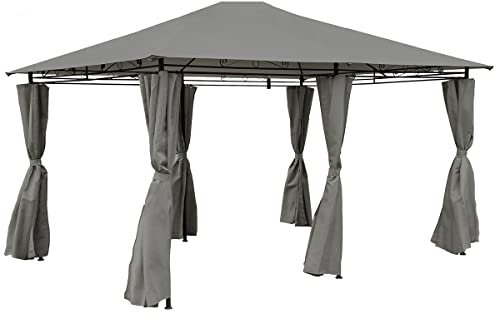 Charles Bentley 3m x 4m Steel Art Large Gazebo With Side Curtains Grey Powdered Coated Steel