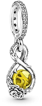 PANDORA Disney Belle Unendlichkeit & Rosenblüte Anhänger in Sterling Silver mit gelben Kristall aus der Disney x Collection, 399525C01