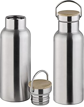 2-er Set Trinkflaschen aus Edelstahl 750ml mit Schraubverschluss und Transportbügel