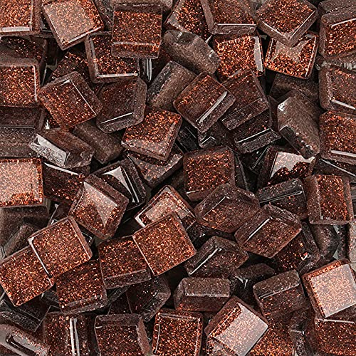 Glasmosaikfliesen Bulk-Quadrat Mosaiksteine Glitzerkristall Glasstücke, Glasfliesen Glassteine für Basteln, Haus Deko 200 g, 1 x 1 cm(Kaffee)