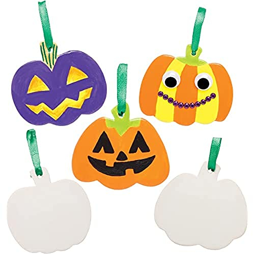Baker Ross FE739 Pumpkin Ceramic Decorations - Pack of 5, Halloween Ornaments, Make Your Own Halloween Decorations