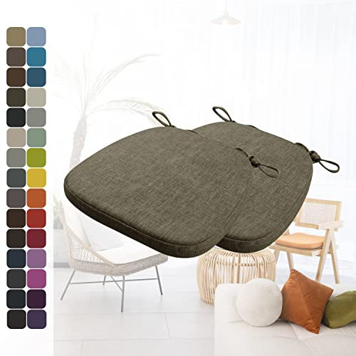 Kimgull 2er Set Stuhlkissen mit Bändern Bequeme Waschbare Rutschfestes Sitzkissen Ideal für zu Hause und Gartendekoration, viele Farben und Größen zur Auswahl (43x40x3CM Flachs Braun)
