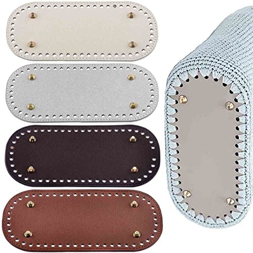 FYSL 4 Stück Taschenboden Taschenboden zum Häkeln Taschenboden PU Leder Tasche Bodenformer Kunstleder Boden Tasche Häkeln Mit Löchern für Strickbeutel Schultertasche (22x10cm)