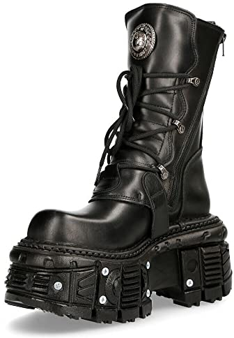 New Rock Stiefel TANK373-S1 Schwarzes Leder Unisex Combat Platform Biker Goth Metal Schuhe 9