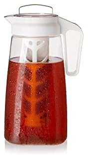 Adagio Teas Airtight Lay-Flat Iced Tea Pitcher with Infuser for Loose Teas - BPA-Free - 2 Litre (White)