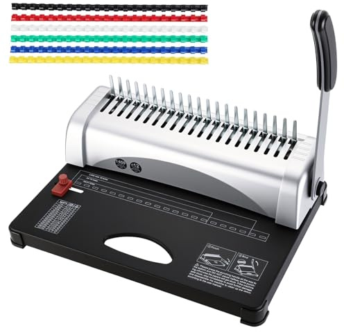 ATPEAM Kammbindemaschine | 21 Löcher, 450 Blatt, Kammbindemaschine mit Starter-Kit 100 Stück 3/8 Zoll Kammbinderücken Kammbindemaschine für Briefgröße / A4 / A5