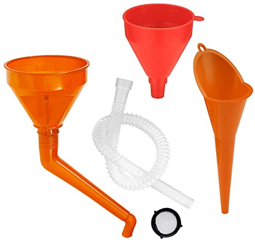 xinsheng Right Angle Flexible Plastic oil Funnel Set Long Mouth Universal Funnel Portable Gasoline Engine Funnel with Fliter Detachable Spout Attachments for Motorcycle Car Farm Machine,3Pcs