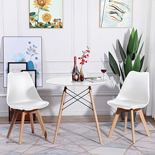 H.J WeDoo Set aus Runder Esszimmertisch mit 2 Weißer Stühlen, Esszimmergruppe für Küche Esszimmer Büro