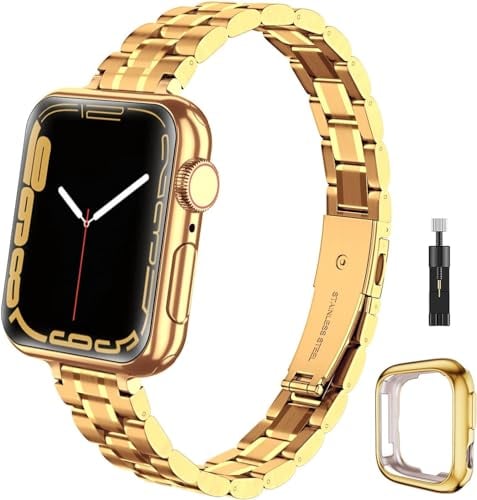 chuangshiji Cinturino compatibile con Apple Watch 38 mm 40mm 41 mm Cinturini in acciaio inossidabile per Apple Watch Band 9 8 7 6 5 4 3 2 1 SE Serie regolabile Cinturino per iWatch Donna, oro
