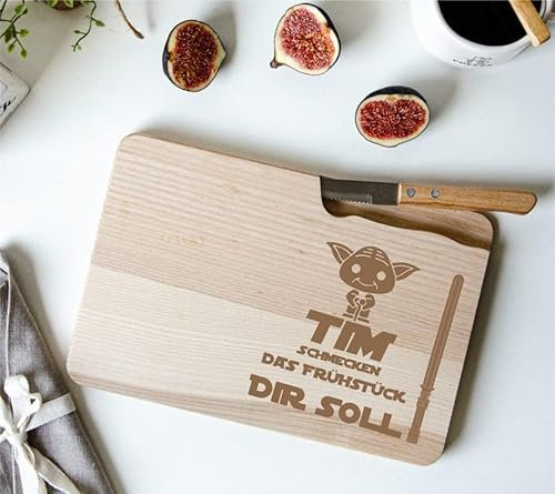 Personalisiertes Frühstücksbrettchen mit Namen und Messer, Vader Design, Frühstücksbrett für Kinder, Brotzeitbrett mit Namen, Vesperbrett Name