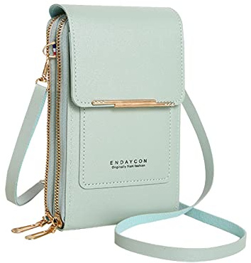 PORRASSO Touch Screen Crossbody Phone Bag Women Shoulder Bag PU Phone Purse Bag Fashion Satchel Wallet for Dating Shopping Traveling Green
