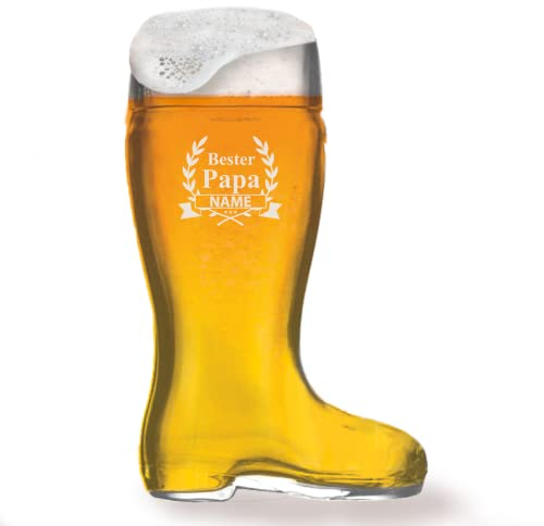 GRAVURMACHER® Botas de cerveza con grabado – STÖLZLE TOP Glasss, botas de cerveza de 1,0 l – para el mejor papá del mundo – Regalo para el día del padre – Regalo de cumpleaños como hombre – Diseño 03
