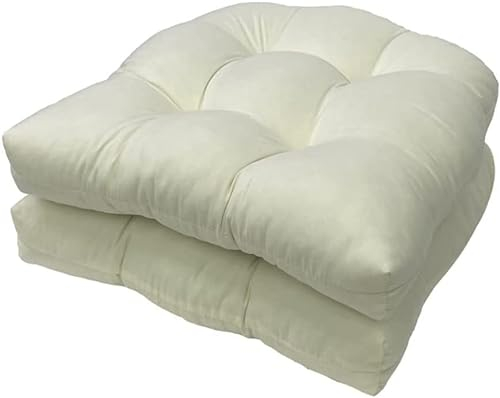 GRYYP 2er-Pack getuftete Sitzkissen für drinnen und draußen, 18,9 x 18,9 U-Form Ersatzkissen für Korbstuhl Sitz Terrassenmöbel Esszimmerstuhl Pad(Color:White)