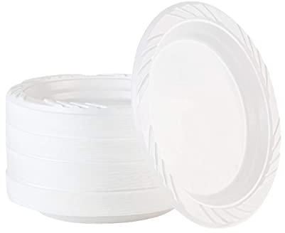 Aspect 100 White Plates, Reusable & Washable, Heavy Duty Dinnerware, Microwave-Safe Crockery - Ideal for Birthday, Parties, Camping, Catering (9 inch Plates, White)