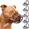 Pitbull Dog Muzzle Breathable Metal Basket for Large Dogs Amstaff Staffordshire Terrier Secure Wire Mask Adjustable Durable Leather Straps Biting Chewing Barking (Brown)