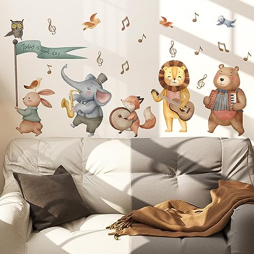 Musik Tier Wandtattoo,Wandaufkleber Kinderzimmer Tiere,Musik Wandsticker Babyzimmer,DIY Kaninchen Elefant Fuchs Löwe Tragen für Junge Mädchen Schlafzimmer Wanddeko