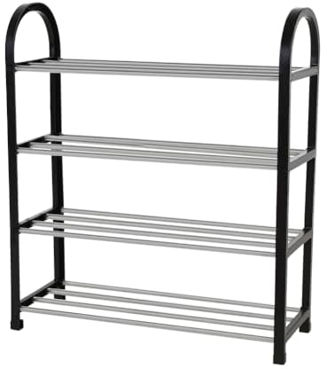 SILVANO Zapatero, Organizador de Zapatos, Estante para Zapatos, 4 Baldas, Estructura Resistente, Color Negro - 19 x 58 x 65 cm - Portátil, Multifuncional, para la Habitación, Dormitorio, Pasillo