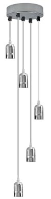 LEDSone Black Industrial Pendant Light Fitting 5 Way Black Ceiling Lamp with E27 Base Flush Fitting Vintage Farmhouse Kitchen Hanging Light Fixtures for Living Room Bedroom (Without Bulbs)