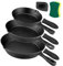 Goeszooin Pre-Seasoned Cast Iron Skillet Set -3 Piece 6 inch, 8 inch and 10 inch Cast Iron Pan, with Silicone Handles+Scraper+Dish Sponge - Indoor and Outdoor Use - Oven Grill Stovetop Safe Cookware