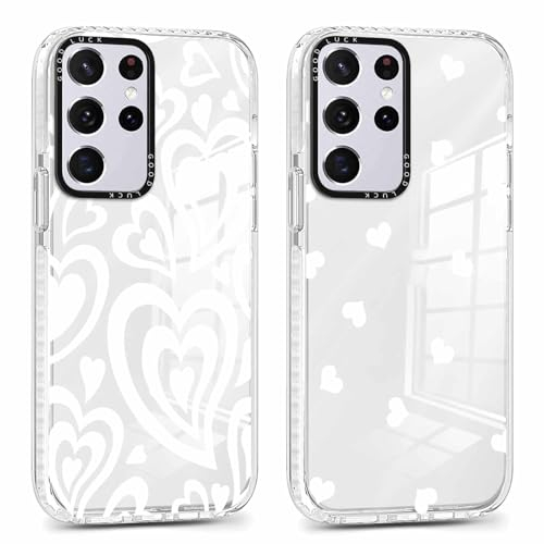 Xylota 2 Stück Transparent Handyhülle für Samsung Galaxy S20 FE 5G 6,5 Hülle,Durchsichtig Aesthetic Liebesherz Muster Case,Weich Silikon Dünn TPU Stoßfeste Schutzhülle Frauen Cover für Samsung S20 FE