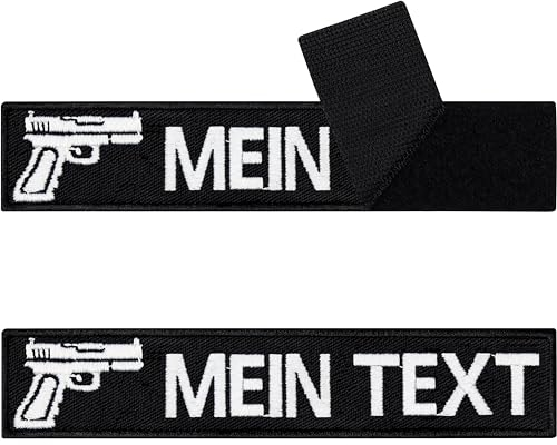 Waffen Patch personalisiert mit Klettverschluss - Pistolen Klettpatch personalisieren - Aufnäher mit Klett individuelle Namensschilder - Klett Patch selbst gestalten - 125x25mm