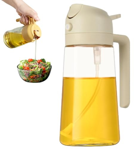 Toerjii Ölsprüher und Spender aus Glas,Öl Sprühflasche mit Gieß- und Sprühfunktion, 2024 Neu Ölsprüher 2-in-1Hochwertiger Öl Zerstäuber für Kochen, Backen, Grillen und Salate (Weiß)