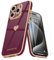 Teageo for iPhone 15 Pro Max Case with 2 Screen Protector Heart Pattern for Women Girls Luxury Bling Plating Soft TPU Anti-Scratch Shockproof Bumper Phone Case for iPhone 15 Pro Max, Wine red