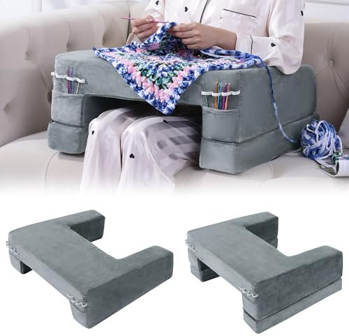 HOMBYS Adjustable Foam Crochet Pillow for Lap Support, Soft Velvet Reading & Gaming Pillow with Side Pocket and Elastic Band, Desk Pillow for Sofa, Bed & Floor, 2 Heights for Adjusting, (Grey)